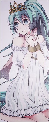 Аватар вконтакте Вокалоид Мику Хатсуне / Vocaloid Miku Hatsune в белом платье с короной на голове сидит на коленях со скованными руками