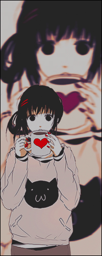 99px.ru аватар Анимешная девушка брюнетка пьёт из кружки с сердечком