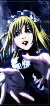 Аватар вконтакте Амана Миса / Amane Misa из аниме Тетрадь Смерти / Death Note на фоне ночного неба протягивает руки
