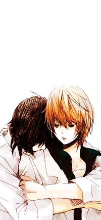 Аватар вконтакте Эл Лолайт / L Lawliet обнимает со спины Ягами Лайта / Yagami Light из аниме Тетрадь Смерти / Death Note