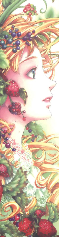 Аватар вконтакте Светловолосая девушка с ягодами в волосах смотрит вдаль, из иллюстрации художницы Такуджи Нао / Art by Nao Tukiji (Greenglass)