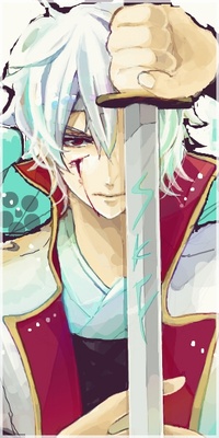 Аватар вконтакте Саката Гинтоки / Sakata Gintoki из аниме Гинтама / Gintama с кровоточащей раной на щеке держит перед собой катану (SKF)