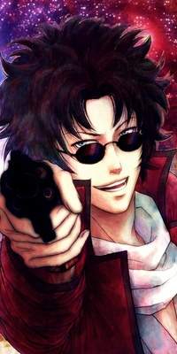 Аватар вконтакте Тасума Сакамото / Tatsuma Sakamoto из аниме Гинтама / Gintama направляет на вас пистолет