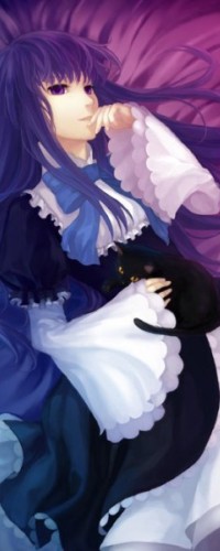 Аватар вконтакте Фредерика Бернкастель / Frederica Bernkastel из аниме Когда плачут чайки / Umineko no Naku Koro ni лежит и гладит черную кошку