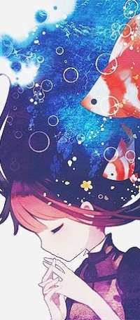 99px.ru аватар Анимешная девочка с синими водяными волосами, в которых парят пузырьки и плавают рыбки