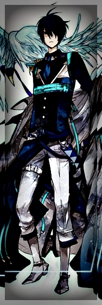 Аватар вконтакте Вокалоид Шион Кайто / Vocaloid Shion Kaito стоит в синем костюме и смотрит на верх, рядом с ним летает птица
