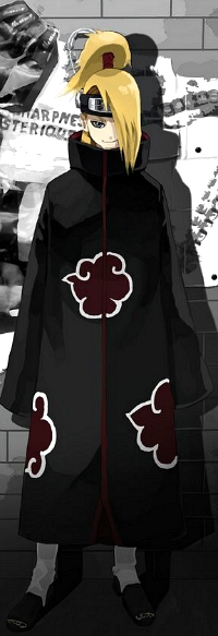 Аватар вконтакте Дейдара Тсукури / Deidara Tsukuri из аниме Наруто / Naruto коварно улыбается, стоя на фоне серой кирпичной стены