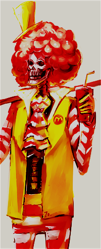 99px.ru аватар Брук / Brook из аниме Большой Куш / Ван Пис / One Piece в образе Рональда Макдональда / Ronald McDonald с коктейлем в руке
