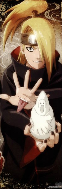 Аватар вконтакте Deidara Tsukuri / Дейдара Тсукури из аниме Naruto / Наруто держит в руке глиняную птицу и улыбается