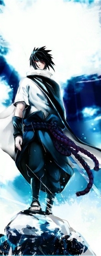 Аватар вконтакте Sasuke Uhiha / Саске Учиха из аниме Naruto / Наруто с мечом в руках стоит на камне на фоне голубого неба