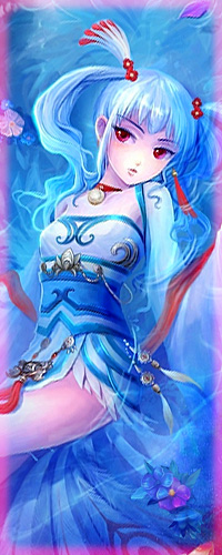 Аватар вконтакте Анимешная девушка с светло-голубыми волосами и красными глазами, с медальоном на шее лежит в воде среди цветов и загадочно смотрит