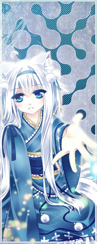 Аватар вконтакте Neko Girl / Неко-девушка в голубом кимоно и лентой в волосах протягивает руку вперед