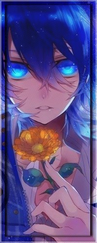 Аватар вконтакте Yuuki Natsuno / Koide / Натсуно / Нацуно Юки / Койдэ из аниме Corpse Demon / Усопшие / Мертвый Демон / Шики / Shiki со светящимися синими глазами, с оранжевым цветком герберы в руке