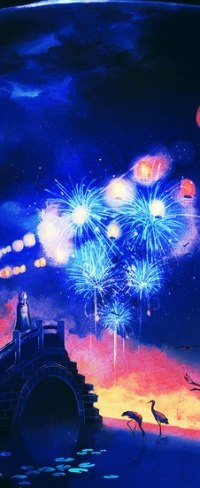 Аватар вконтакте Девушка стоит ночью на мосту и смотрит на фейерверки