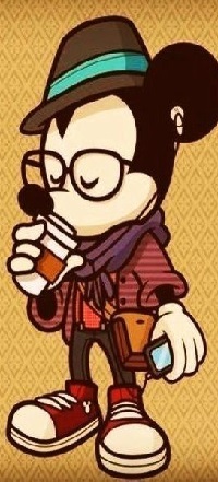 99px.ru аватар Mickey Mouse / Микки Маус в образе хипстера пьет кофе и слушает музыку
