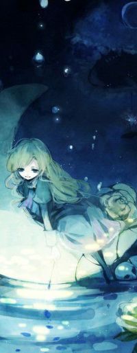 Аватар вконтакте Мэри / Mary из игры Иб / Ib плывет на месяце по воде среди чайных роз