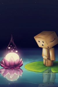 Аватар вконтакте Картонный человечек Данбо / Danbo смотрит на светящуюся кувшинку в воде