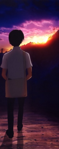 Аватар вконтакте Кэйити Маэбара / Keiichi Maebara, из аниме Когда плачут цикады / Higurashi no Naku Koro ni, стоит в лучах заката