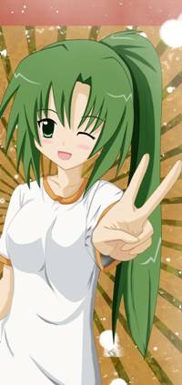 Аватар вконтакте Мион Сонодзаки / Mion Sonodzaki, из аниме Когда плачут цикады / Higurashi no Naku Koro ni, показывает два пальца (знак peace / мир)