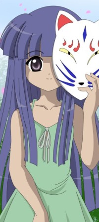 Аватар вконтакте Фуруде Рика / Furude Rika, из аниме Когда плачут цикады / Higurashi no Naku Koro ni, держит у лица маску