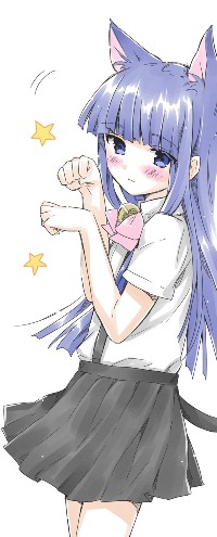 Аватар вконтакте Фуруде Рика / Furude Rika, из аниме Когда плачут цикады / Higurashi no Naku Koro ni, в образе неко-девочки / neko-girl со звездочками, смущается