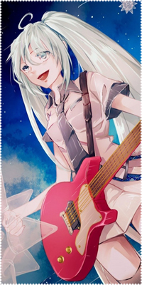 99px.ru аватар Vocaloid Hatsune Miku / Вокалоид Хатсуне Мику на фоне ночного неба, улыбается, играя на гитаре