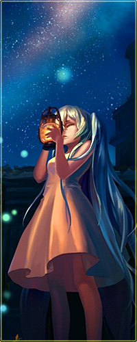 99px.ru аватар Vocaloid Hatsune Miku / Вокалоид Хатсуне Мику держит фонарь около лица на фоне ночного звездного неба