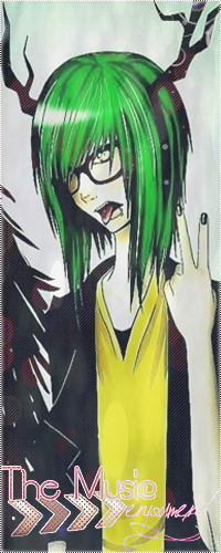 99px.ru аватар Парень в очках с рогами на голове, зелеными волосами, пирсингом, накрашенными ногтями в черный цвет показывает язык (The Music / Музыка)