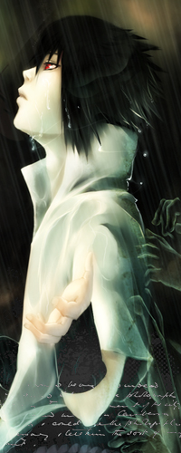 Аватар вконтакте Uchiha Sasuke / Саске Учиха из аниме Наруто / Naruto стоит под дождем, сзади к нему тянутся призрачные руки