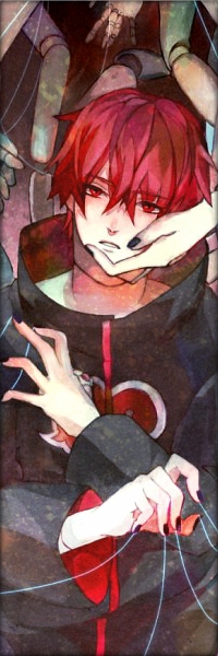 99px.ru аватар Sasori Akasuna / Сасори Акасуна из аниме Naruto / Наруто, позади видны марионетки
