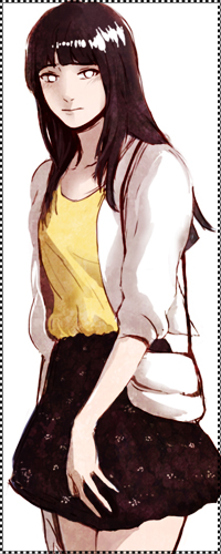 99px.ru аватар Хьюга Хината / Hyuga Hinata из аниме Наруто / Naruto в юбке, топе и куртке с сумкой идет грустная