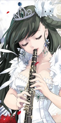 99px.ru аватар Девушка в белом платье с тиарой на голове играет на флейте
