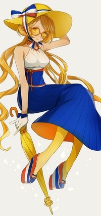 99px.ru аватар Девушка Оrangina, в синем платье и желтой шляпе