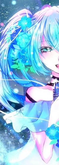 Аватар вконтакте Вокалоид Хацуне Мику / vocaloid Hatsune Miku с цветами в волосах и микрофоном в руке поет