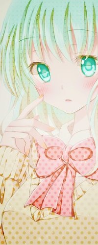 Аватар вконтакте Смущенная Вокалоид Хацунэ Мику / Vocaloid Hatsune Miku с бантиком на шее приложила палец к щеке