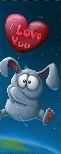 99px.ru аватар Заяц летит над планетой с воздушным шаром, на котором надпись I Love You / Я тебя люблю