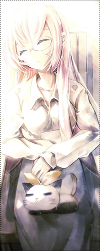 Аватар вконтакте Vocaloid Megurine Luka / Вокалоид Мегурине Лука уснула, сидя на стуле, у нее на коленях спит кошка