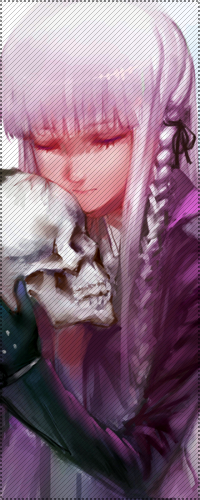 Аватар вконтакте Kirigiri Kyouko / Кеко Киригири из аниме Данганронпа / Danganronpa с закрытыми глазами обнимает череп