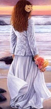 99px.ru аватар Девушка с цветами в руке и цветком в волосах, стоит на берегу моря