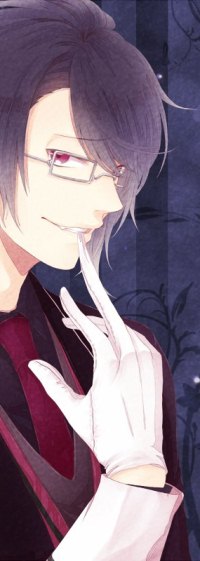 Аватар вконтакте Рейджи Сакамаки / Reiji Sakamaki из аниме Дьявольские любовники / Кровные возлюбленные / Diabolik Lovers стягивает зубами перчатку с руки