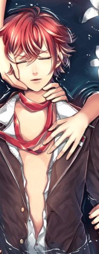 Аватар вконтакте Аято Сакамаки / Ayato Sakamaki из аниме Дьвольские возлюбленные / Кровные любовники / Diabolik Lovers лежит в воде с цветами, из которой к нему протянуты руки