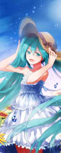 Аватар вконтакте Вокалоид Мику Хатсуне / Vocaloid Miku Hatsune стоит посреди подсолнухов в шляпке и улыбается
