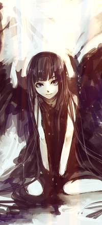 Аватар вконтакте Анимешная девушка в черном сидит на земле, art by Aoshiki