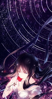 Аватар вконтакте Темноволосая девушка с цветком в руках, art by zeroAlice
