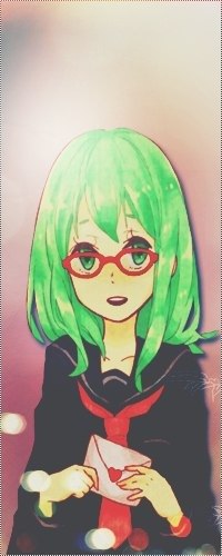 Аватар вконтакте Улыбающаяся Вокалоид Гуми Мегпоид / Vocaloid Gumi Megpoid в очках с любовным письмом в руках