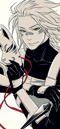 Аватар вконтакте Сарутоби Саске / Sarutobi Sasuke из игры и аниме Эпоха смут / Sengoku Basara с маской в руке