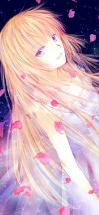 99px.ru аватар Фува Аика / Fuwa Aika из аниме Буря Потерь / Zetsuen no Tempest в окружении розовых лепестков, на фоне ночного неба