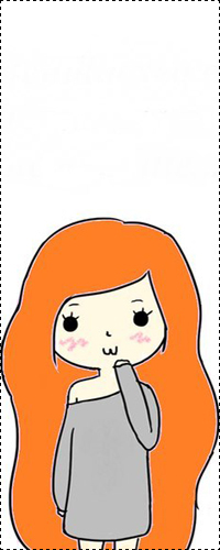 99px.ru аватар Забавно нарисованная девочка с длинными волнистыми рыжими волосами, в длинной серой кофте, спущенной на одно плечо, смущенно улыбается
