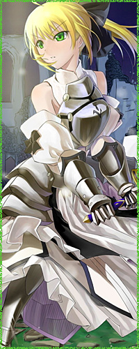 99px.ru аватар Saber / Сейбер персонаж из аниме и игры Fate. Stay Night / Судьба. Ночь Прибытия стоит ночью с двуручным мечом в руках на фоне развалин, художник O-King