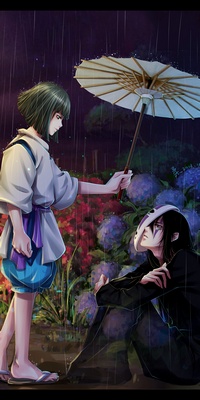 Аватар вконтакте Haku / Хаку ндает зонтик Каонаси / Kaonashi из аниме Spirited Away / Унесенные призраками